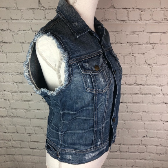 7 For All Mankind distressed frayed denim vest blue size small - Picture 3 of 6